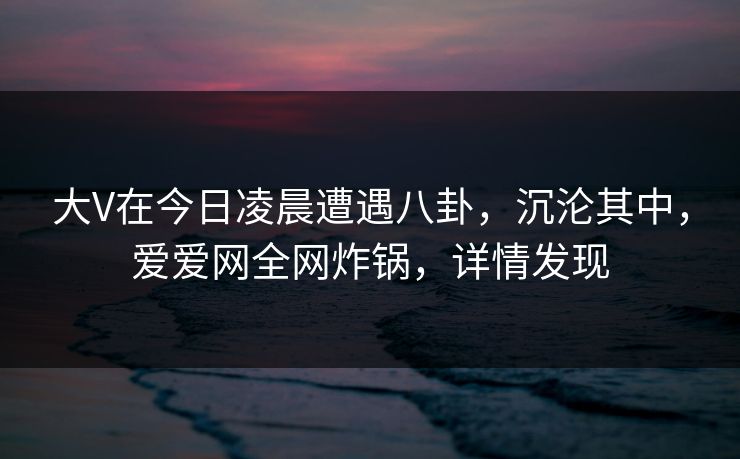 大V在今日凌晨遭遇八卦，沉沦其中，爱爱网全网炸锅，详情发现